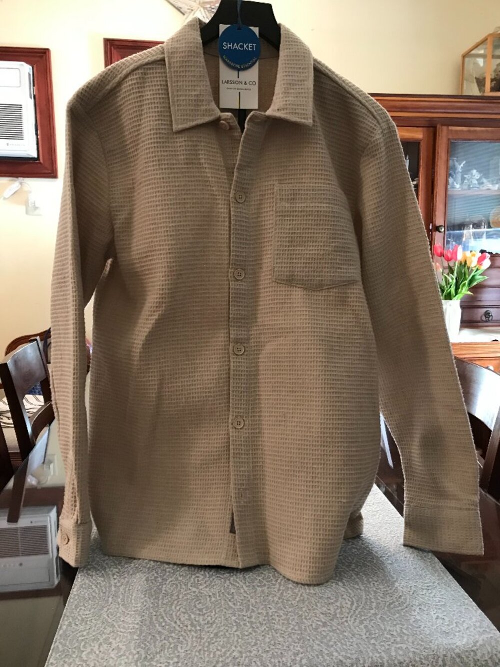 Larsson & Co. Natural Waffle Knit Shacket Overshirt Size M NWT
